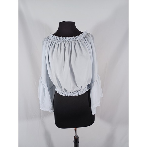 Shinestar Tops - Shinestar Off Shoulder Blouse Womens Large Light Blue Long Bell Sleeve Boho Top